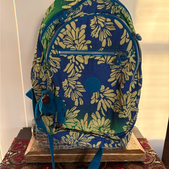 Kipling Floral Blue and Yellow Backpack - Picture 1 of 7